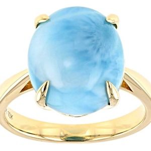 Blue Larimar Solitaire 10k Yellow Gold Ring